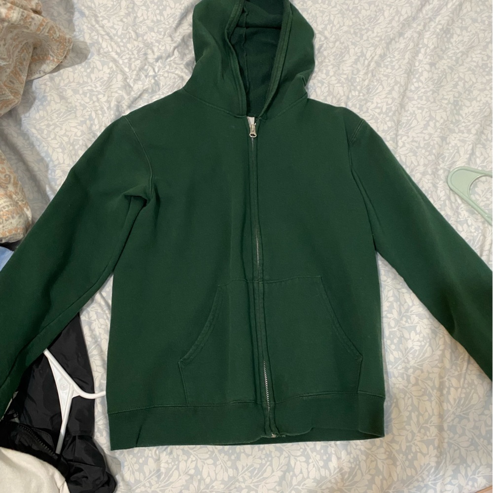 green zip up hoodie